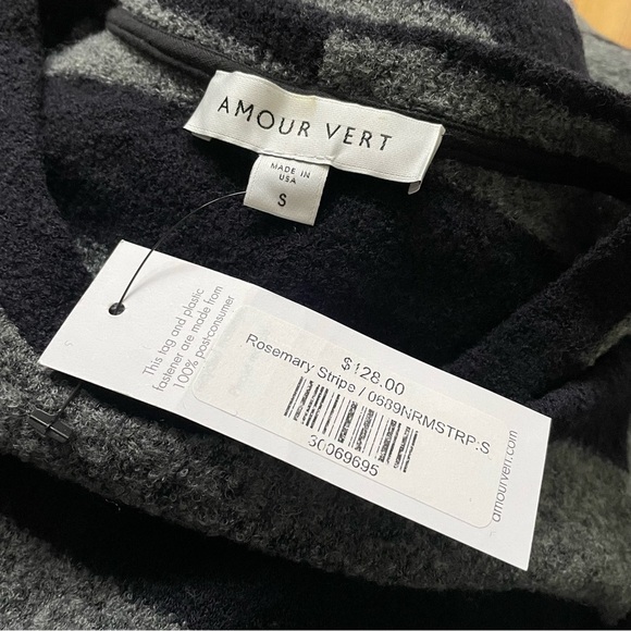 Amour Very Rosemary Stripe Puff Shoulder Long Sleeve Wool Blend Dress NWT Size S - Picture 10 of 12